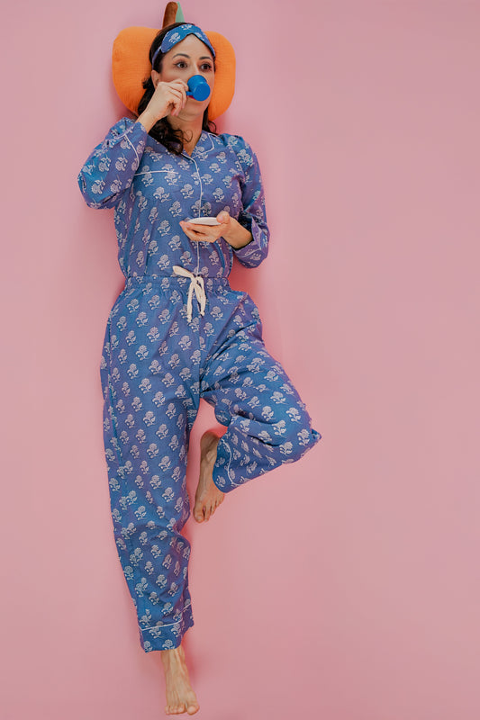 Blue Blossom Cotton Pyjamas